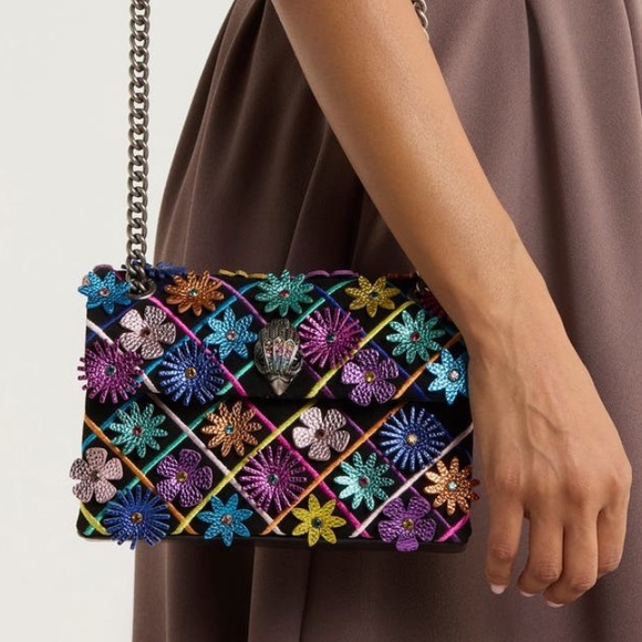 Kurt Geiger London Black Floral Appliqué Kensington Chain Bag with dusty. Re$265 - Picture 3 of 8